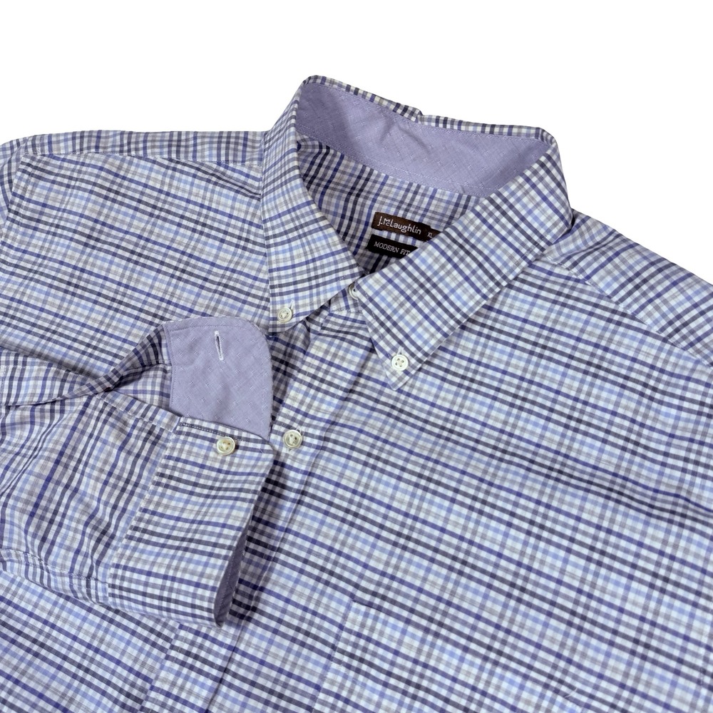 J.McLaughlin Mens‎ XL Cotton Modern Fit Blue Plaid Button Down Long Sleeve Shirt